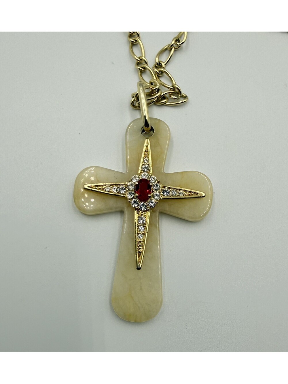 Vintage Camrose Kross JBK Agate Cross Pendant Necklace.